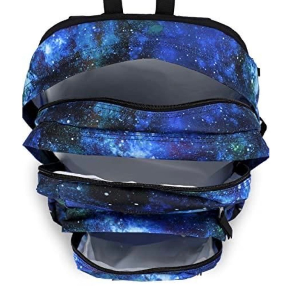 JanSport Big Student Backpack Deep Space Galaxy Print Laptop Bag Blue Purple - Picture 2 of 4